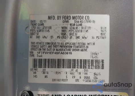 2011 Ford F-150 Xlt z USA, uszkodzony, nr VIN 1FTFW1EF4BFA83816